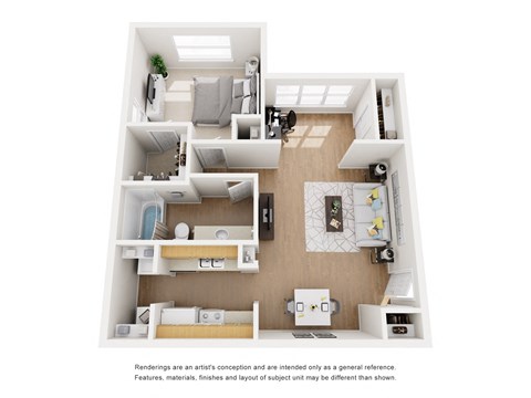 Floor plan for 1 bed, 1 bath, 726 sqft